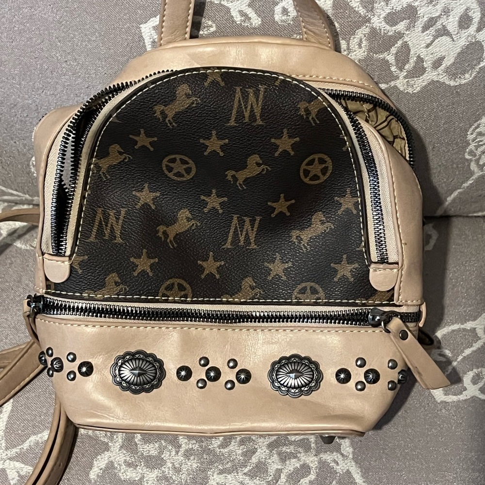 Montana West Tan and Black Backpack with Western Accents